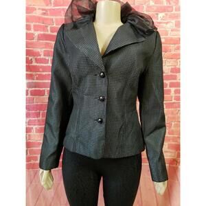 Nicolette Black Women's Geometric Blazer Jacket - Size 10 Ruffled Neckline (B7)
